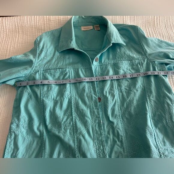 Studio Works Women’s Turquoise Blue Embellished Jacket 100% Cotton Size Large - Picture 11 of 14